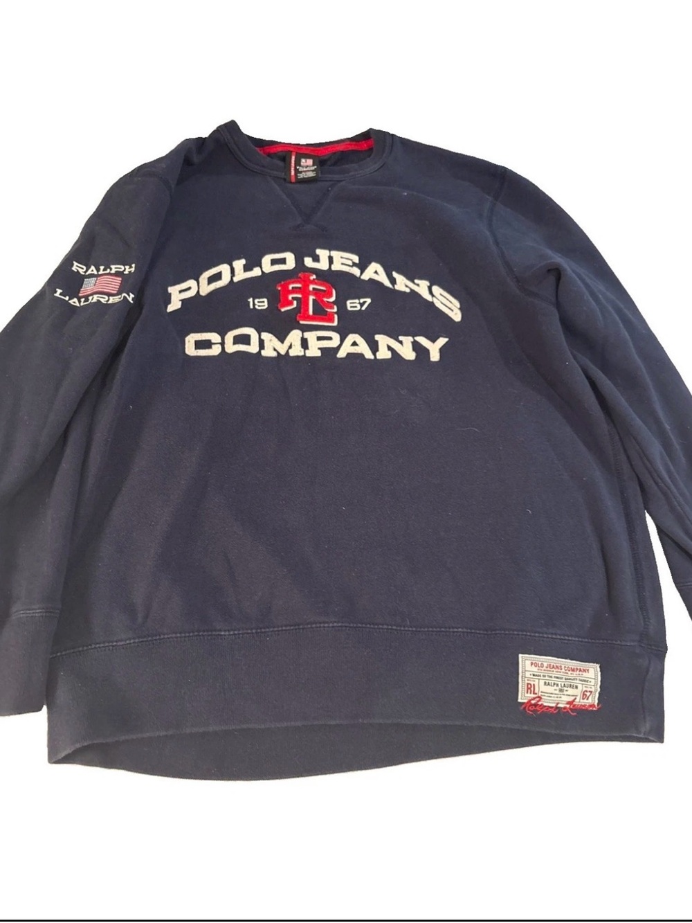 Ralph Lauren Navy Crewneck Sweatshirt with Red Logo
